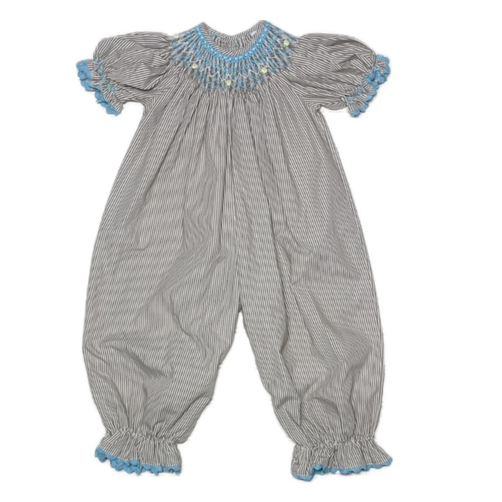 REMEMBER NGUYEN NWOT Hand Smocked Heirloom Striped Ruffle Bubble
